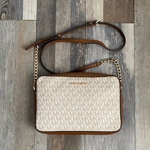 Michael Kors Tan and Cream Logo Crossbody Bag